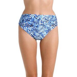New La Blanca Women's Mid Waist Sash Banded  Hipster Bikini Bottom in Blue Sz 10
